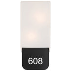 Décor 2 Light Indoor LED Address Light with Braille by Access Lighting, featuring a wall-mounted black plaque displaying the number 608 in white and a rectangular white cover.