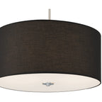 The Downtown 2 Light Pendant by Access Lighting is a black drum pendant ceiling light fixture, featuring a fabric shade and a metal accent at the base.